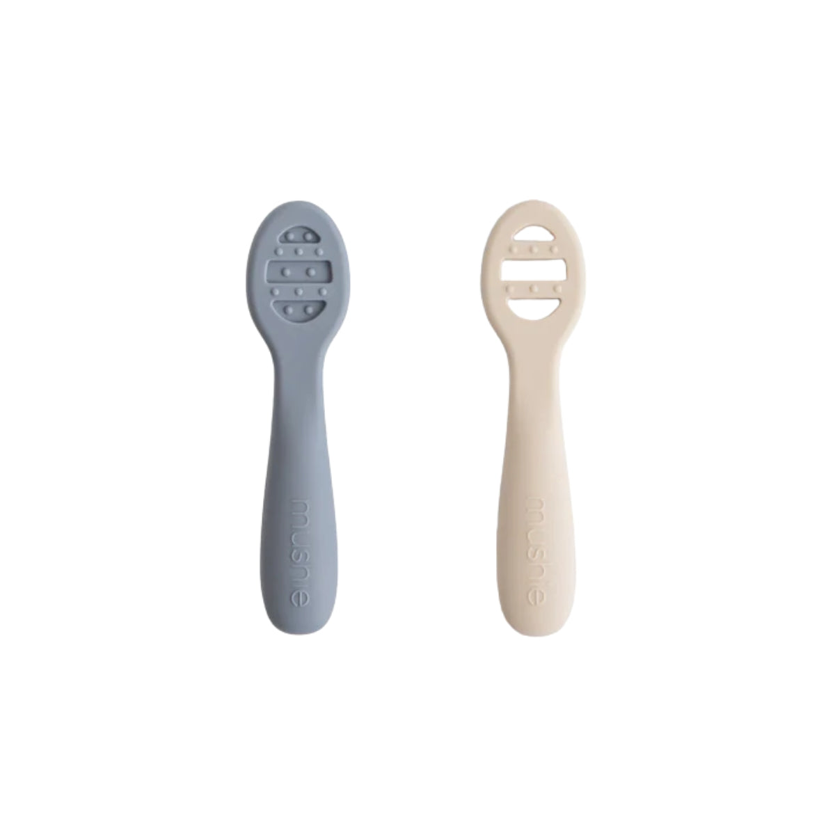 Mushie First Feeding Baby Spoons 2-Pack - Tradewinds/Shifting Sand - Soothing Sensory Experience